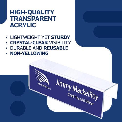 Skiennix Acrylic Name Plate Holder - Single-Sided Desk Display for Office Partitions | 8.5 x 2.5 Inches (10 Pack)