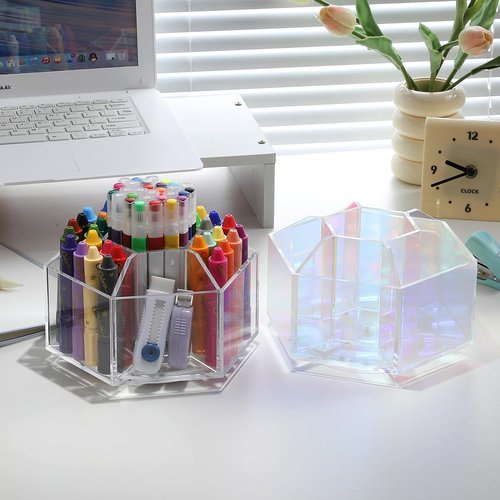 GRDYEAAR Acrylic Pen Holder, Pencil Holder for Desk, 360° Rotating Desk Organizer, Crayon Organizers for Kids，Marker Organizer, Caddy Art Supply Organizers