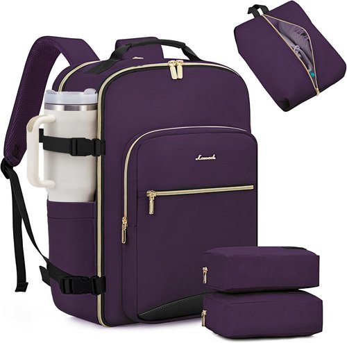 LOVEVOOK 40L Large Travel Backpack - Airline Approved Carry-On for Men & Women | Purple-Black