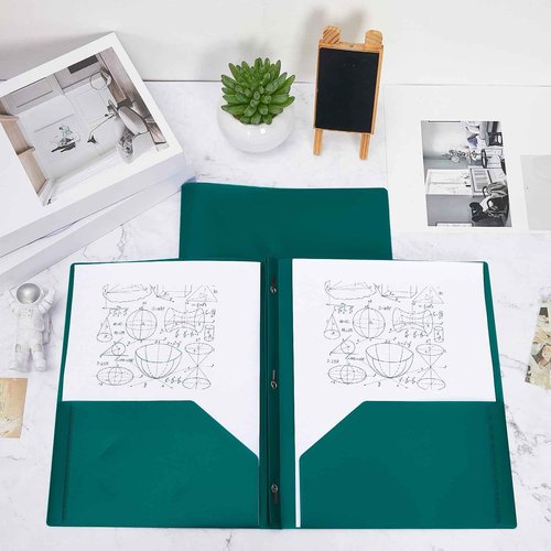 Lincia 100 Pcs Plastic Folders with Pockets and Prong Folders with Prongs 2 Pockets for Office, School for Students, Teachers, Office Workers(Dark Green)