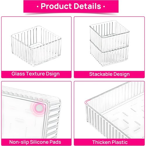 VEYGON 11PCS Water Ripple Claer Organizers Bins, Acrylic Vanity Plastic Drawer Organizer Trays, 4Size Stackable Makeup and Bathroom Drawer Storage Containers for Cosmetic, Office Supply, Kitchen
