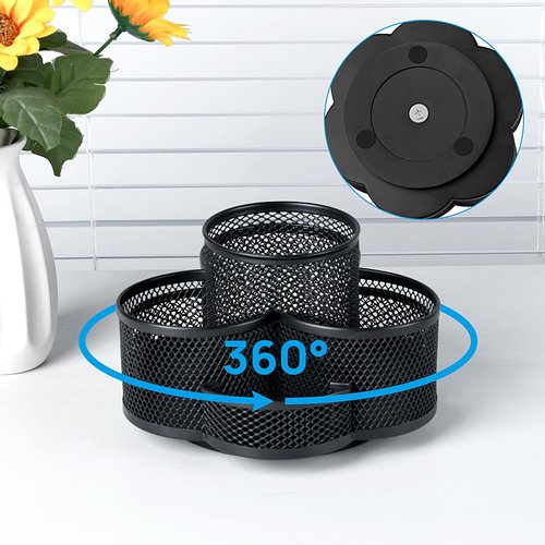 Pen Holder for Desk, 360 Rotating Pencil Holder, Cup Holder for Desk Office, Desk Organizers and Accessories in Black