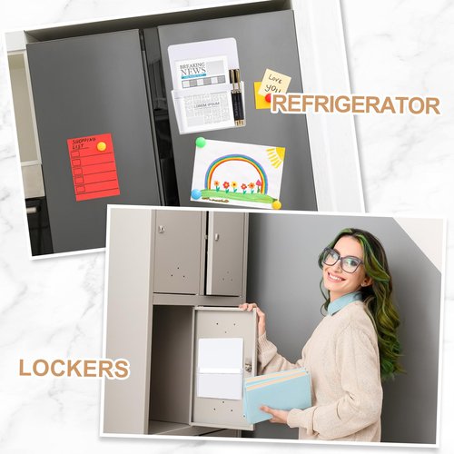 Ctosree 6 Pcs Magnetic File Holder 3 Size Magnetic Pen Holder Refrigerator Magnet Organizer Wall Fridge Pockets Planners Mail Storage Case Pencil Cup for Metal Cabinet Lockers(White)