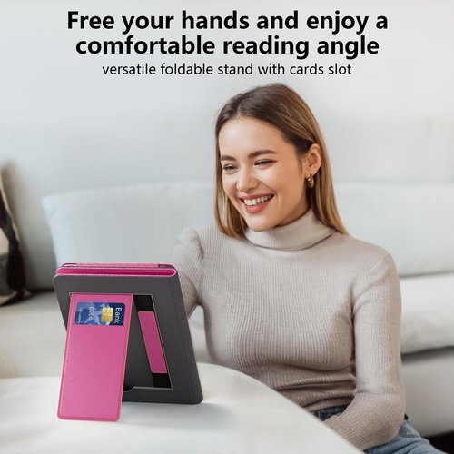 Lainergie Stand Case for Tablet with Hand Strap and Auto Sleep Wake,Raspberry