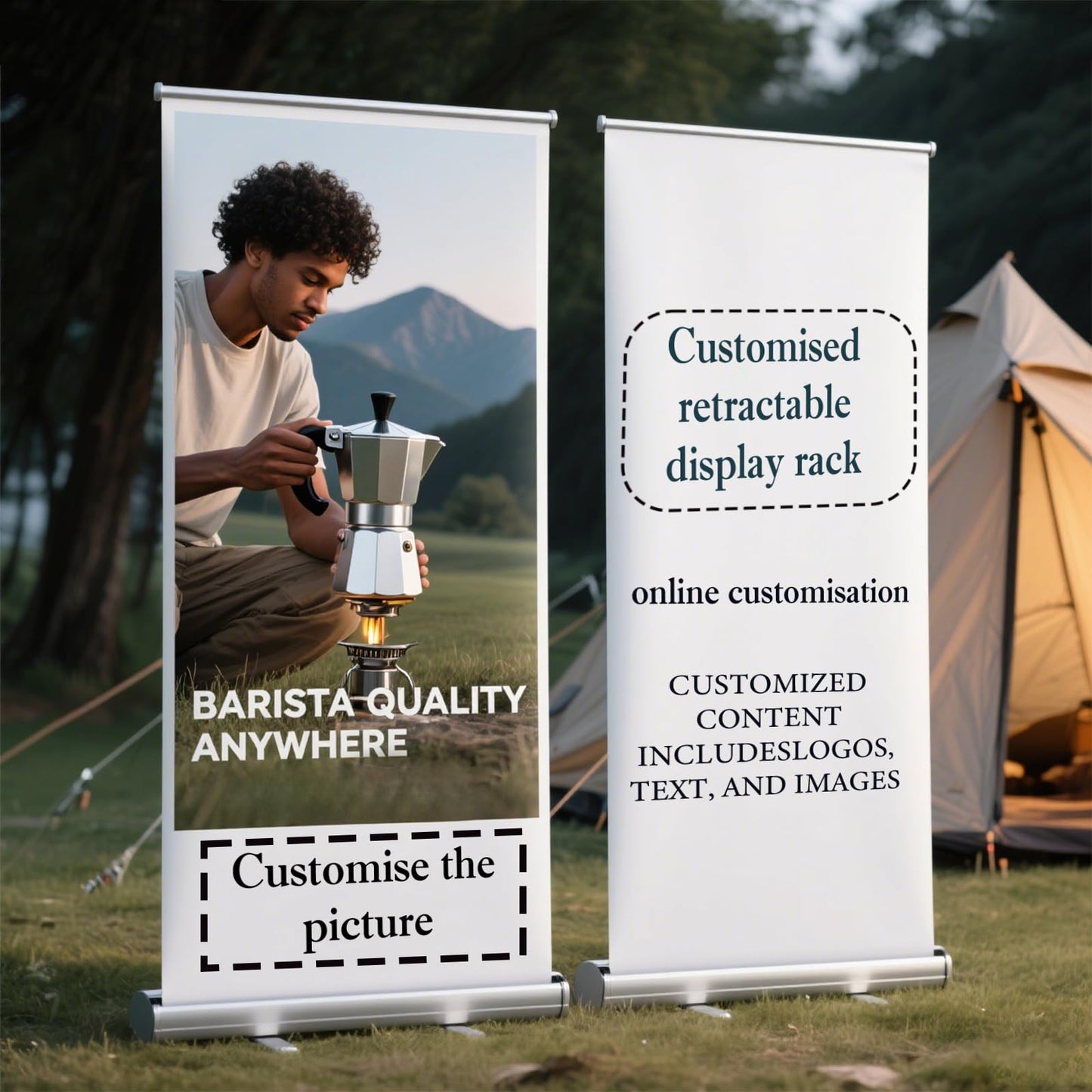 Custom Retractable Banner Stand – Personalized Roll Up Display with Carry Bag, Adjustable Height, Portable Stand for Trade Shows, Events, Business Promotions