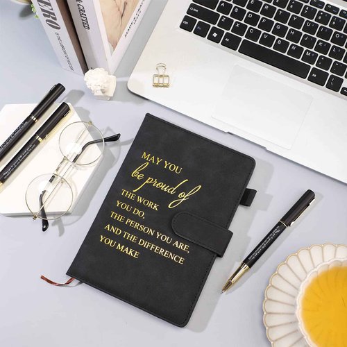 Kosiz 20 Pcs/10 Sets Employee Appreciation Gifts Bulk A5 Leather Notebook and Pen Inspirational Journal with Pen for Christmas Corporate Gifts Coworker Nurse Teacher(Black,May You Be Proud)
