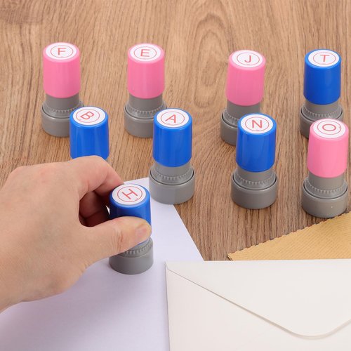 PATIKIL Letter Stamps Self Inking, 2Pcs Alphabet J Character Teacher Ink Initial Stamp with Refill Ink for Class Notebook Scrapbooking DIY Craft, Blue