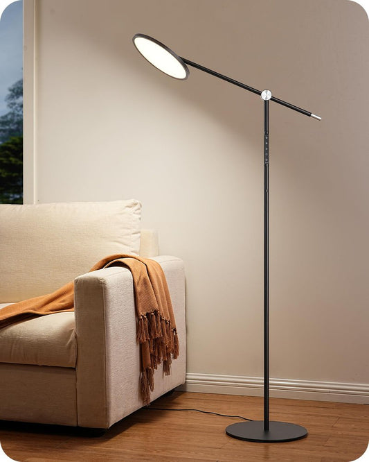 EDISHINE LED Floor Lamp for Reading, 1600LM Bright Dimmable Lamp with Type-C Port, Head & Arm Rotating, 3000K-6000K Tall Modern Minimalist Standing Light for Living Room, Bedroom, Office, Black