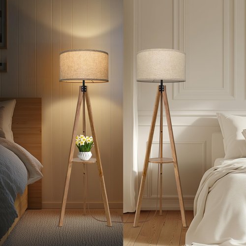 EOEYYOYB Floor Lamps for Living Room, Modern Standing Lamp with Shelf, 3 Color Temperature Led Bulb Tall Lamps with Foot Switch for Bedroom and Office, Burlywood