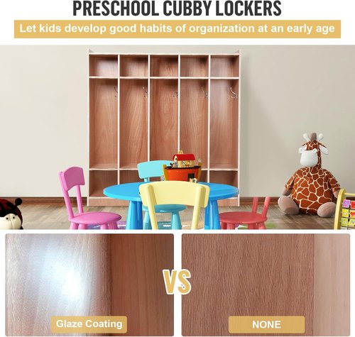 Garvee Kids Coat Locker - 5-Section Design with 10 Cubbies, Smooth Wood Surface & 4 Casters for Easy Mobility