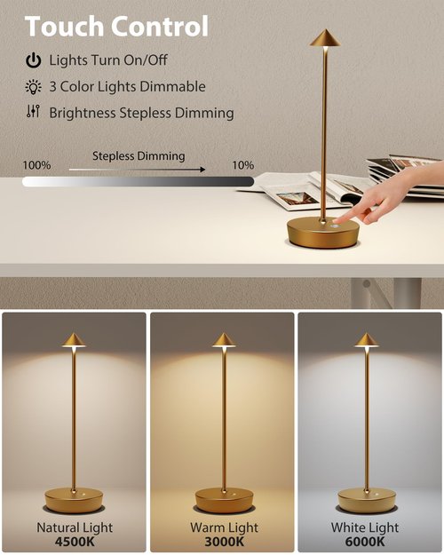 SHANGCAI Cordless Table Lamps Rechargeable, 6000mAh Battery Operated LED Desk Lamp Outdoor Waterproof Portable Touch Dimmable Table Night Light for Patio Restaurant Dining Home Bronze