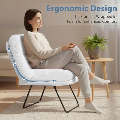 DUMOS Comfy Saucer Chair - PU Leather Foldable Floor Chair with Back Support | Stylish White for Small Spaces