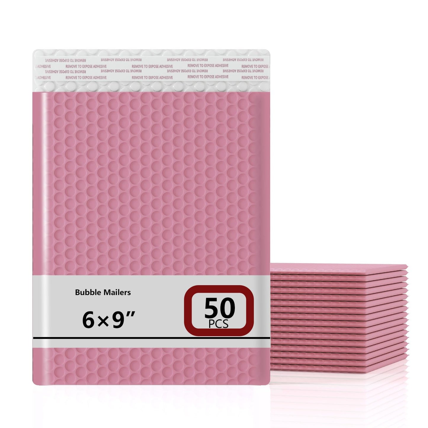 6x9 Inch Bubble Mailer 50 Pack, Waterproof Padded Envelopes with Strong Self-Seal Adhesive, Cushioning Shipping Bags with Bright Color for Small Business - Pink