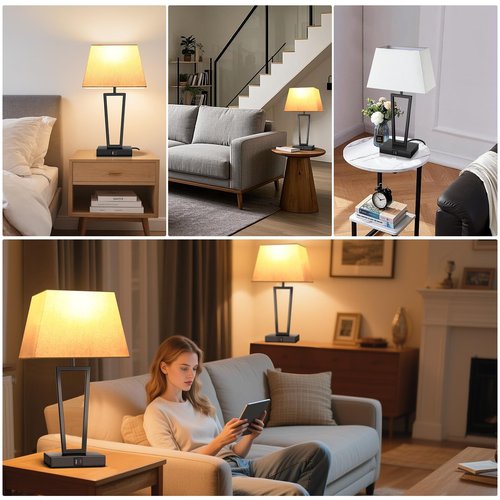 LEDIKON Touch Control Bedside Table Lamps Set of 2, 3-Way Dimmable Modern Black Nightstand Lamps with USB-C & USB-A Ports and LED Bulbs for Bedroom, Living Room, Office