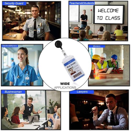 Bulk 50 Pack Permanent Locking Hard Plastic ID Badge Holder-Vertical Clear Heavy Duty Protector Secure Case Holder for Passes Access Office Student IDs Proximity RFID One or Two I'd Cards by BETOOM