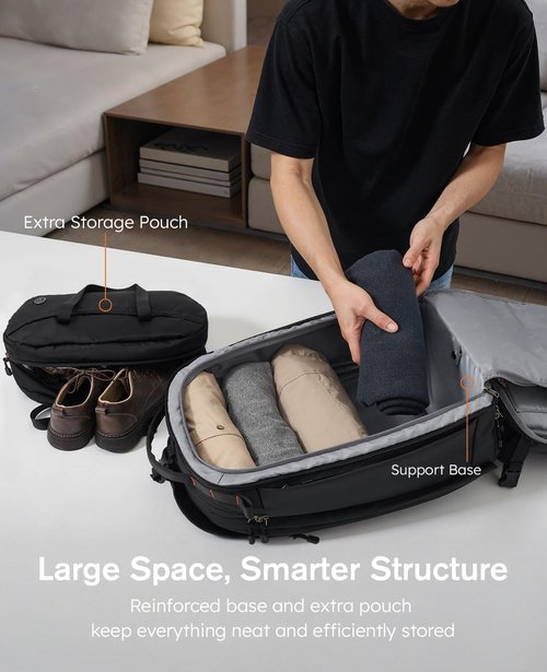 Tolaccea Travel Laptop Backpack, TSA Friendly Flight Approved Carry-on Business Rucksack Work Backpack with Extra Toiletry Bag, Dual Storage for 17.3" Laptop and 12.9" Tablet, 40-45L Expandable