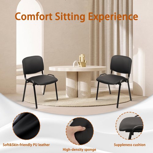 CLATINA Stackable Waiting Room Chairs, PU Leather Guest Reception Chair with Upholstered Thickene Seat and Back Support, Stacking Chair Metal Leg for Office School Church Conference, Black, 5 Pack