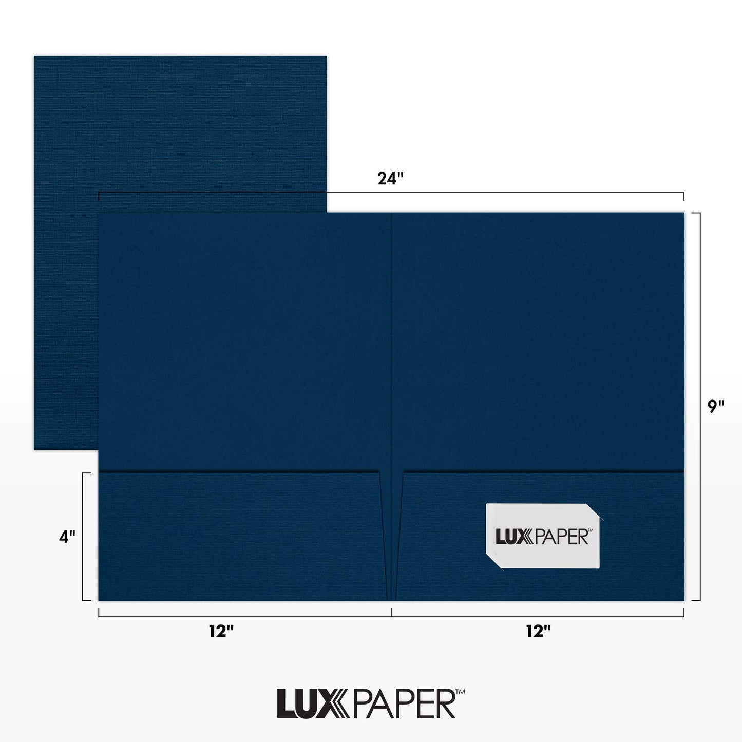 LUXPaper 9" x 12" Presentation Folders | Two Pocket | Nautical Blue Linen | 100lb. Cover | 10 Qty