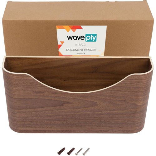 waveply Wood Wall Mounted Document Holder. Office File Organizer. Hallway Mail Organizer. Folder Rack. Magazine Storage Caddy (Walnut)
