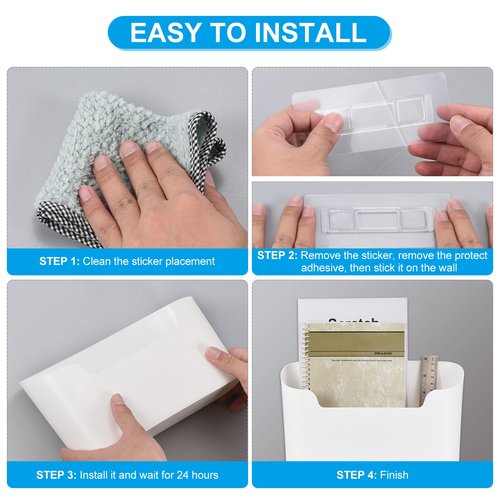 uxcell 3Pcs No Drilling File Holder, Wall File Organizer Magazine Holder Hanging Mail Organizer Adhesive Wall Pocket Office Supplies, White