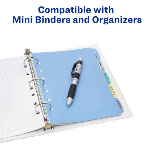 Avery Write & Erase Durable Plastic Mini Dividers for 3 Ring Binders and 7-Ring Binders, 5.5" x 8.5", 5-Tab Sets, Multicolor, 24 Sets, 120 Divider Tabs (16180)