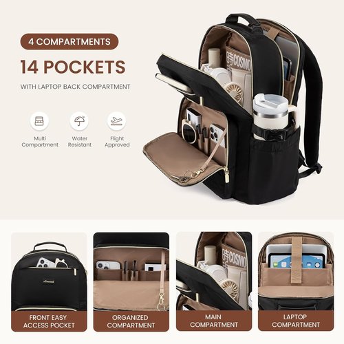 LOVEVOOK Laptop Backpack - Waterproof 17-Inch Teacher & Nurse Bag with Pouch Pocket - Black & Wicker Pattern