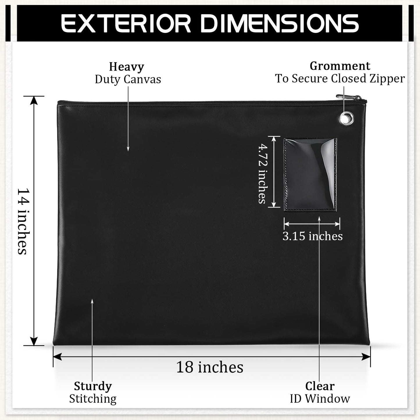 Humyoun 4 Pcs nteroffice Mailer Transit Sack PU Leather Bank Bags with Zipper 18" x 14" Mail Bag Courier Bags Bank Deposit Bag Large Zipper Pouch with Grommet Interoffice (Black)