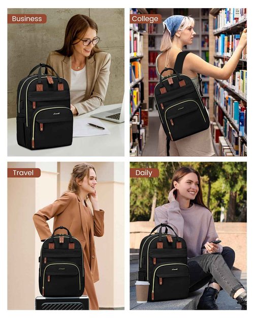 LOVEVOOK Laptop Backpack for Women & Men, Unisex Travel Anti-theft Bag Business Computer Backpacks Purse College Bag, Casual Hiking Daypack with Lock, 17 Inch, Black