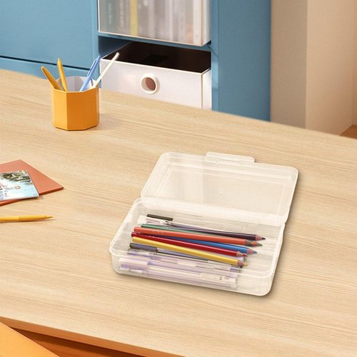 Hyuetrsa 20 Pcs Plastic Box Clear Storage Organizer Case Bulk Hard Crayon Storage Box with Lid Snap Closure Painting Marker Box Multi Purpose Organizer for Pens Office Supplies