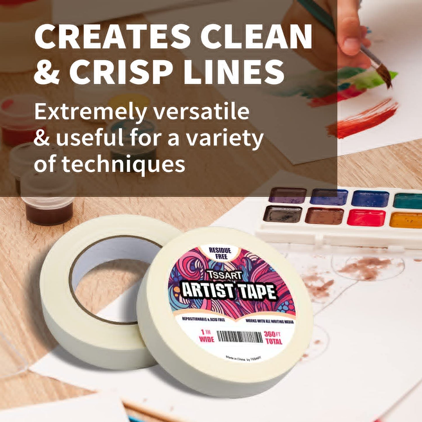 Artist Tape 2 Pack - Acid-Free White Masking Tape for Watercolor Painting & Framing | 1 Inch Wide, 360FT Total