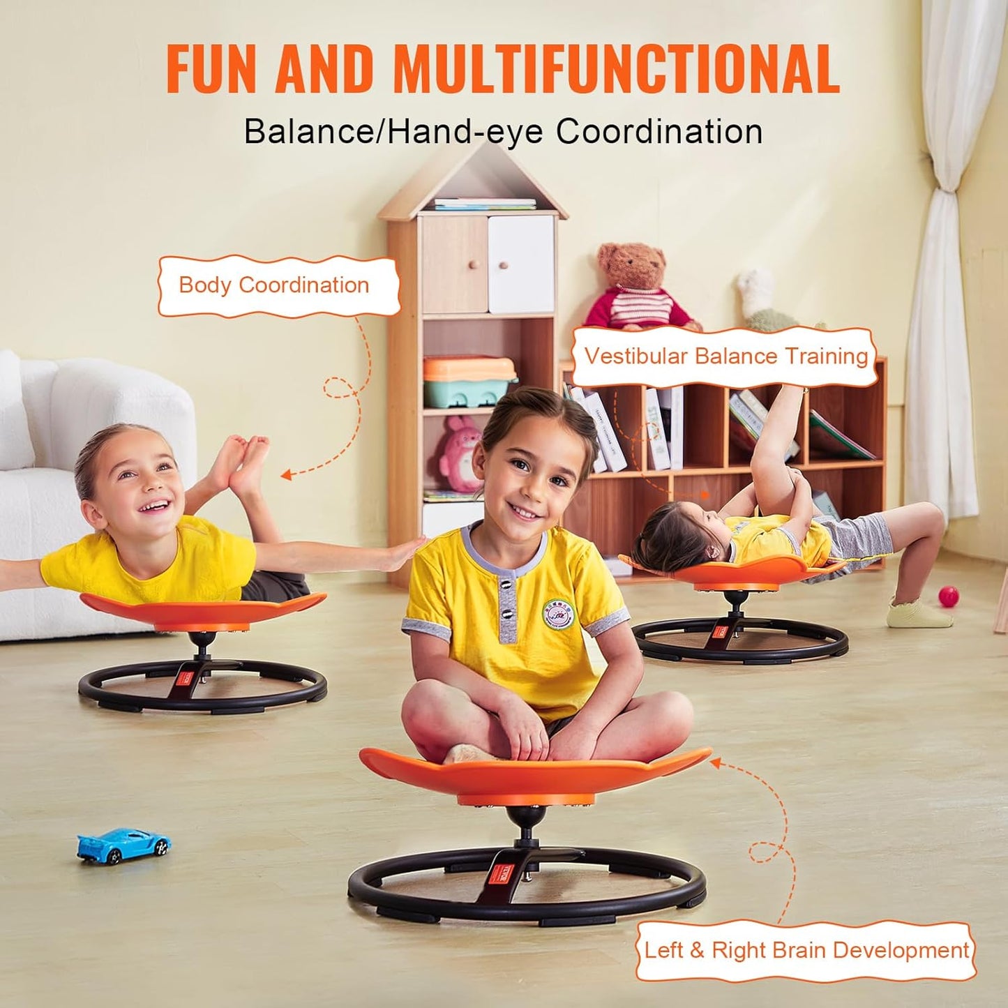 VEVOR Elephant Kids Swivel Chair - 360° Spinning Sensory Toy for Autistic Kids | 220 LBS Capacity, Orange