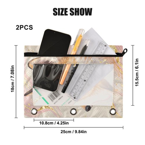MUCEXQ Fox Pencil Pouches for 3 Ring Binder,2 Pack 3 Ring Binder Pencil Case With Zipper Reinforced Grommets,Pencil Bags for Office Organizers