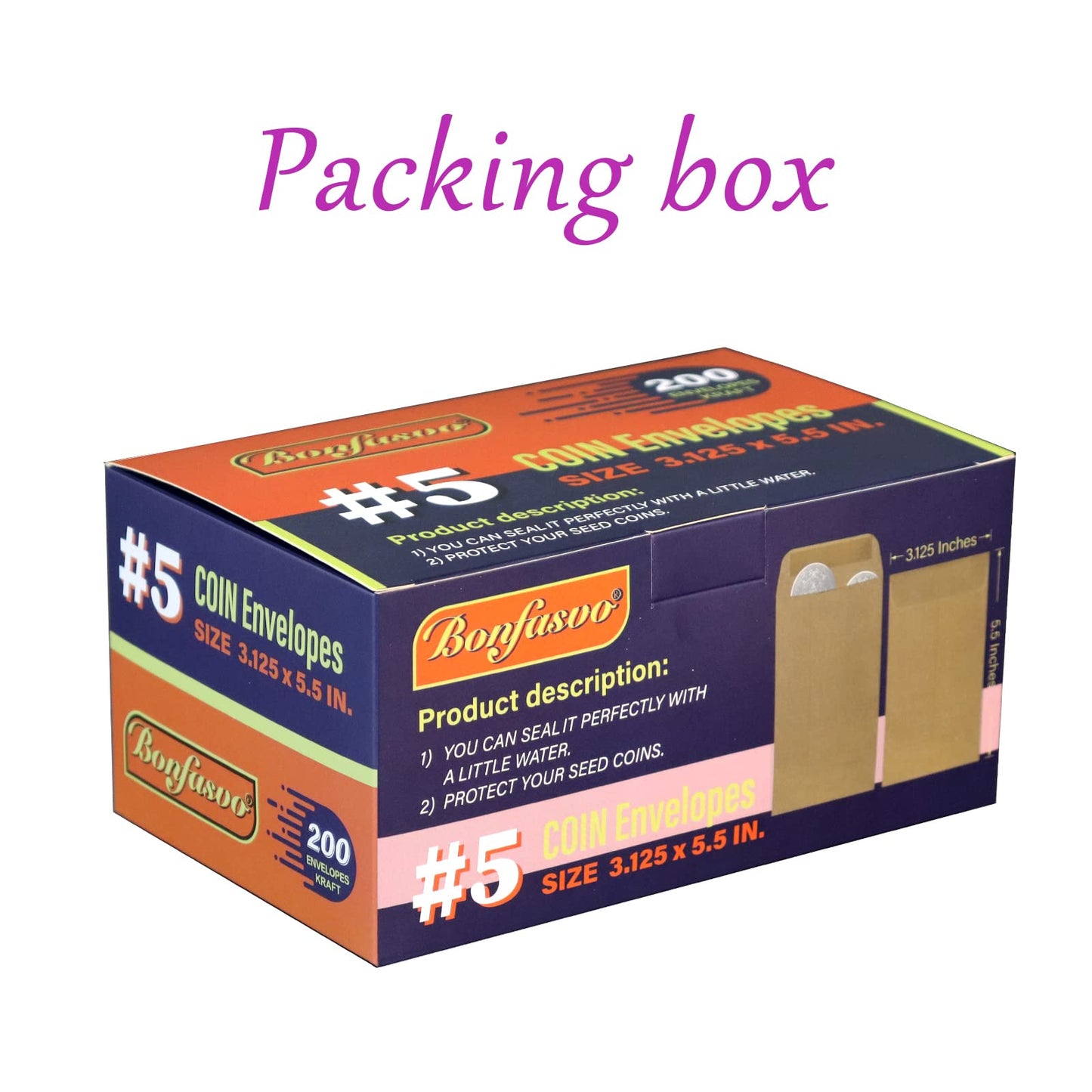 Bonfasvo 200 Pack #5 Kraft coin envelope 3.125 x 5.5 inches Kraft Envelopes Classic Small Parts Envelopes with Self Adhesive Gummed Flap for Coins Cash Credit Cards Seeds