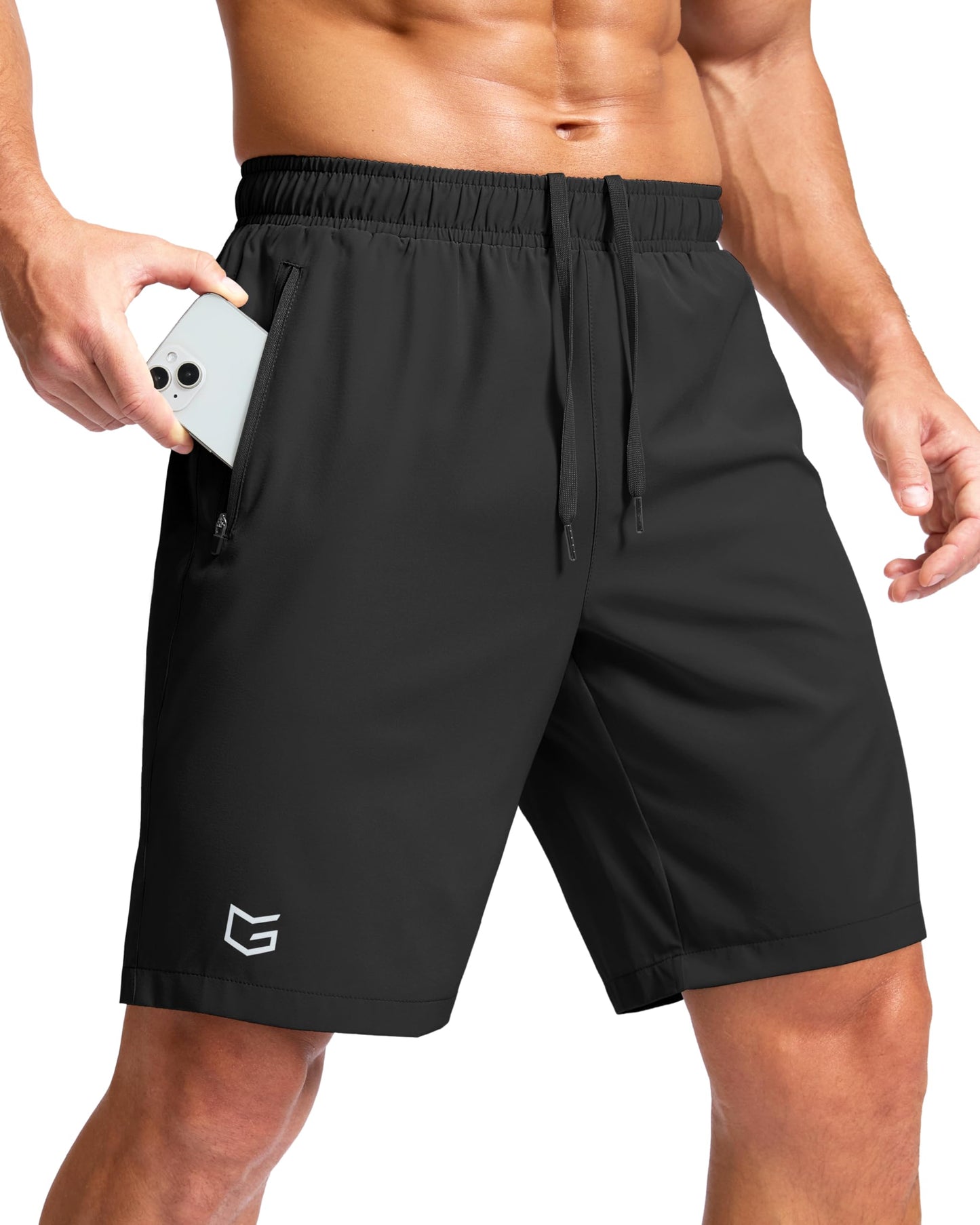 Men's Athletic Running Shorts with Zipper Pockets Quick Dry 7"/ 5"/ 9" Workout Gym Shorts for Basketball Hiking(Black,9XS)