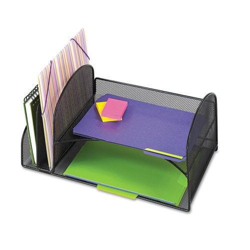Safco 3264BL Onyx Mesh Desktop Organizer with 2 Vertical, 2 Horizontal Sections, Black