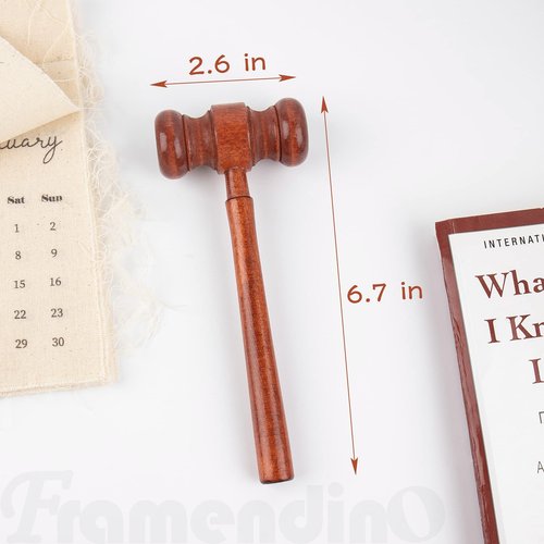 Framendino, Mini Wooden Gavel Prop Judge Hammers Courtroom Lawyer Gavels Justice Costume Accessories for Auction Sale (4)