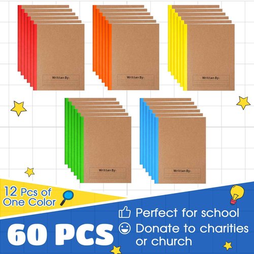 Henoyso 60 Pack Bulk Primary Composition Notebooks for Kids - Wide Ruled Journal with Picture Space, 60 Pages, Rainbow Spine, 9.75 x 7.5 in for Office, School, Journaling, Back to School Supplies