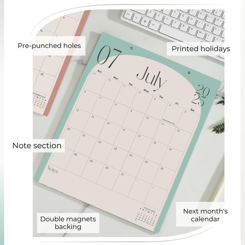 Vertical Arc Design Magnetic Calendar for Fridge January 2025 - June 2026, 13.5x11 Inches 18-Month Fridge Calendar Magnet, Perfect for Double Door French Fridge