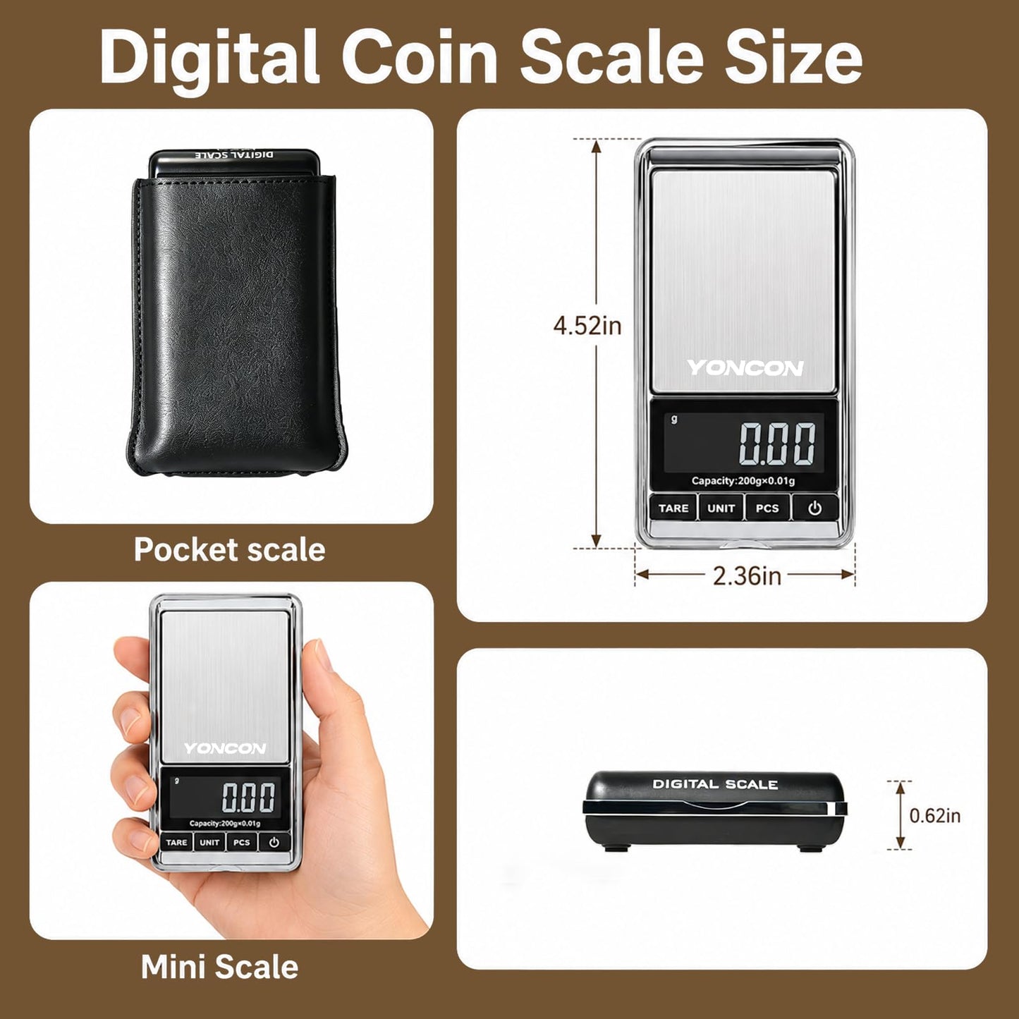 YONCON Digital Coin Scale, Gram Scale 0.01g Accuracy for Coin Collectors, Bank Tellers and Home Use, Ideal Scale for Gold and Jewelry, 200g Capacity with Calibration Weight