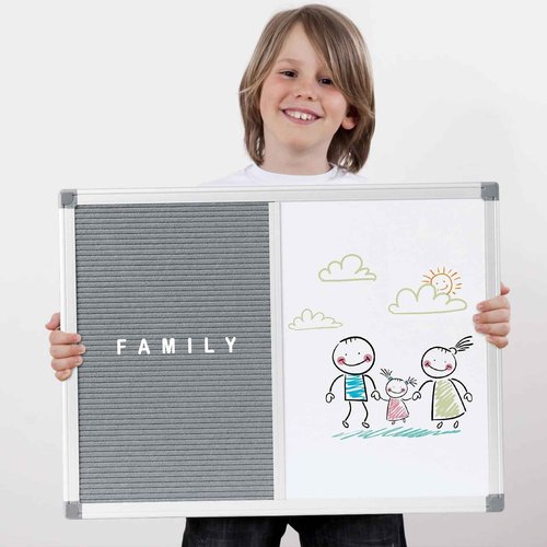 MAKELLO Whiteboard Bulletin Board Combo 24x18in, White Board and Letter Board Combo for School, Office, Home, Restaurant, Aluminum Frame, Grey Felt