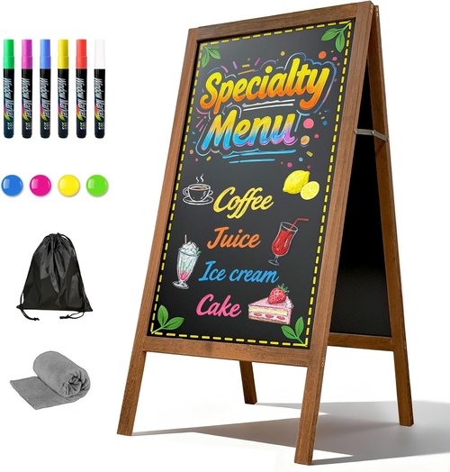 Magnetic A-Frame Chalkboard Sign - Double-Sided Wooden Outdoor Menu Board | 40" x 20" for Restaurants & Events