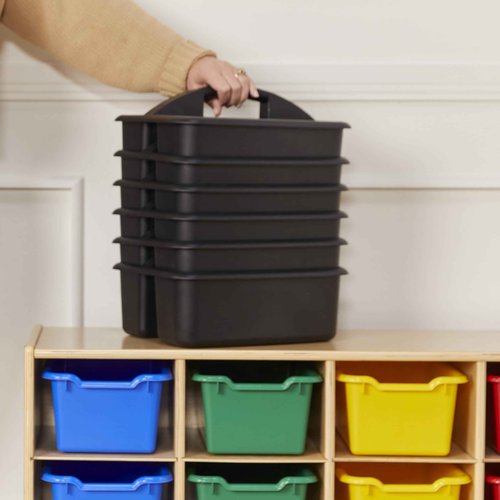 ECR4Kids 2-Compartment Storage Caddy, Storage Organizer, Black, 6-Pack