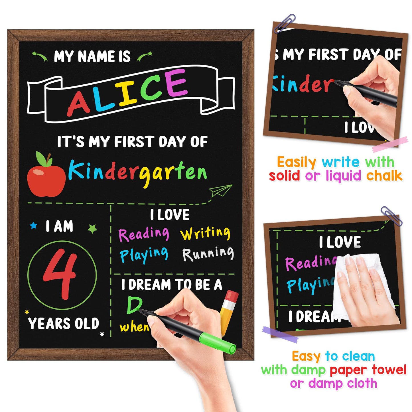 IJIGU First & Last Day of School Board, 14 x 10.5 Inch Double Sided Back to School Chalkboard with Frame, Reusable Wooden 1st Day of Preschool/Kindergarten Sign for Kids/Girls/Boys