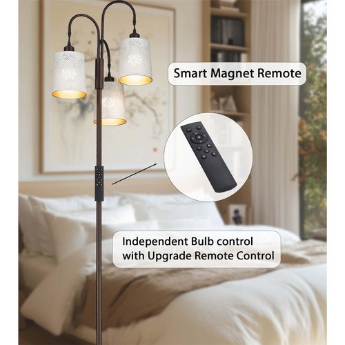 Casia Metal dimmable Floor lamp with Remote Control, Industrial 3-Lights Dimmable Tall Standing Lamp with 3pc LED Bulb, Tree Floor Lamps for Living Room, Bedroom, Study Room and Office (White, 1PC)