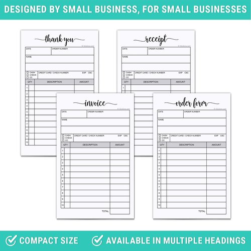 321Done Receipt Pad, Made in USA - 3.4x5.5 Handheld 2-Part Carbonless, Carbon Duplicate Copy Sales Order Form, Invoice Booklet, Cute Convenient for Small Boutique Business - 50 White/Yellow Sets