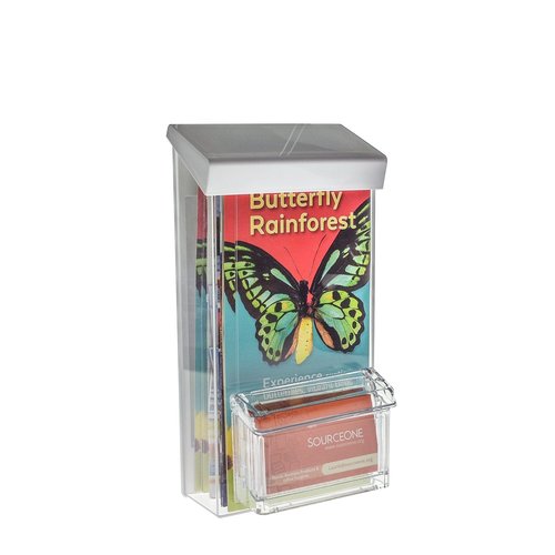 SOURCE ONE SOURCEONE.ORG Outdoor Trifold Brochure Holder with Business Card Holder, White Lid
