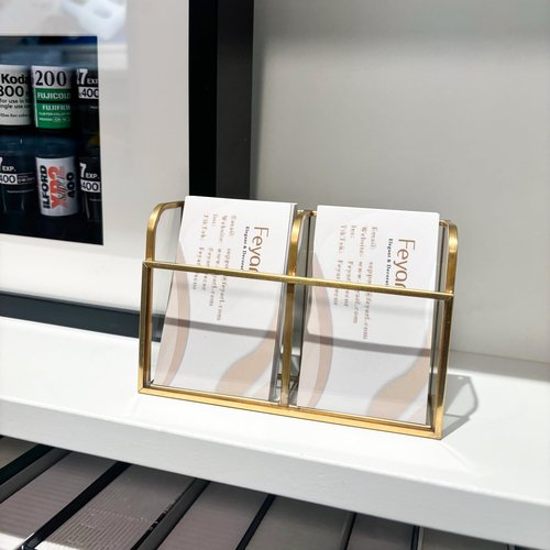 Feyarl Gold Glass Vertical Business Card Holder Business Card Display Stand Clear Business Name Card Organizer Storage for Office Meeting Desktop Countertop