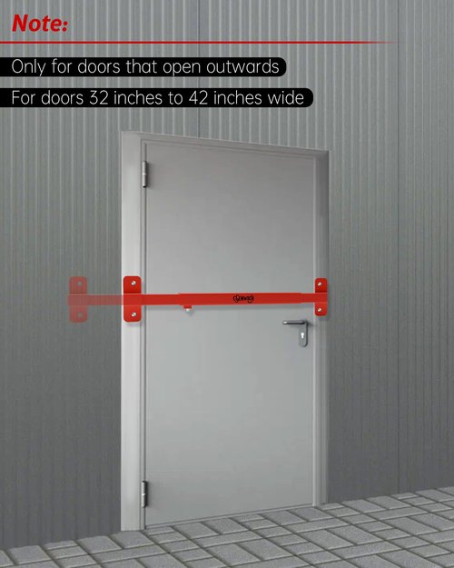Adjustable Office Door Bar Fit for 32" to 42" Outward Opening Doors, Heavy Duty Anti-Theft Shed Security Barricade Lock Bar, Suitable for Jobsite Office, Warehouse, Trailer Door