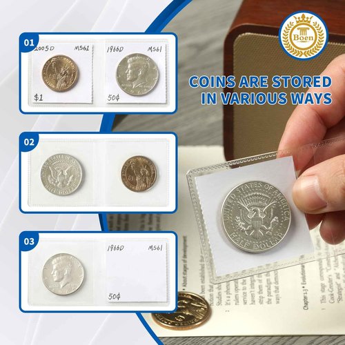 Boen 1200 Pieces 2x2 Double Pocket Coin Flip Clear Safe Long Term Storage Coin Sleeves Coin Collection Holder with Inserts