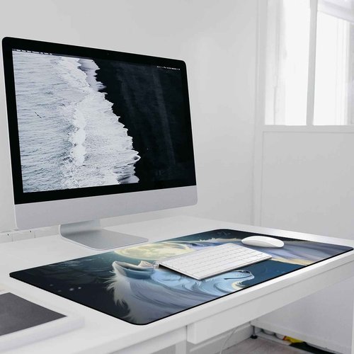 QEOPGNE Anime White Wolf Mousepad Large Wolves Mouse Pad Gaming Wolf Desk Mat Full Desk Keyboard Computer Pad Wildlife Animals Mouse Mat Office Desk Organizers and Accessories 35.4 x 15.7 Inch